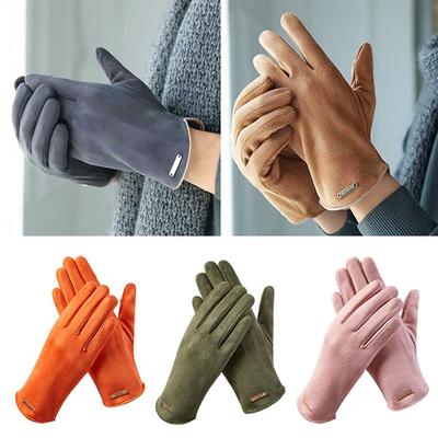 Velvet Touch Screen Gloves Thicken Ski Gloves Graceful Driving Mittens  Women