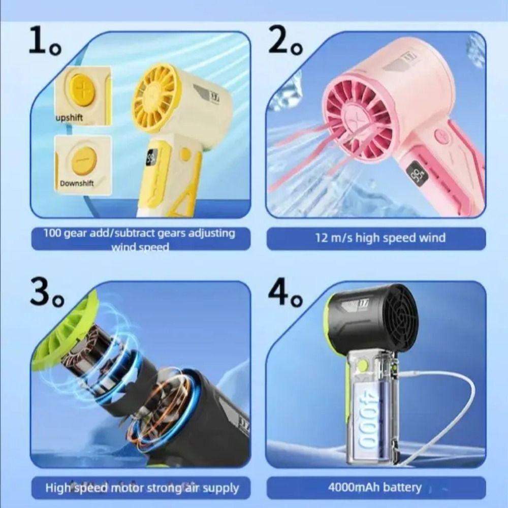 Rechargeable Handheld Turbo Fan 100 Gear Wind Fast Cooling Fan Mini High-speed Fan  Summer Supplies