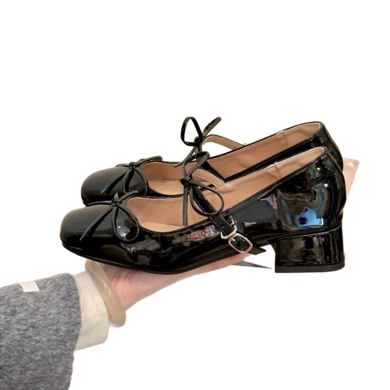 Gentle sweet beans! Temperament round head bow with Mary Jane shoes women's spring light mouth thick heel single shoes