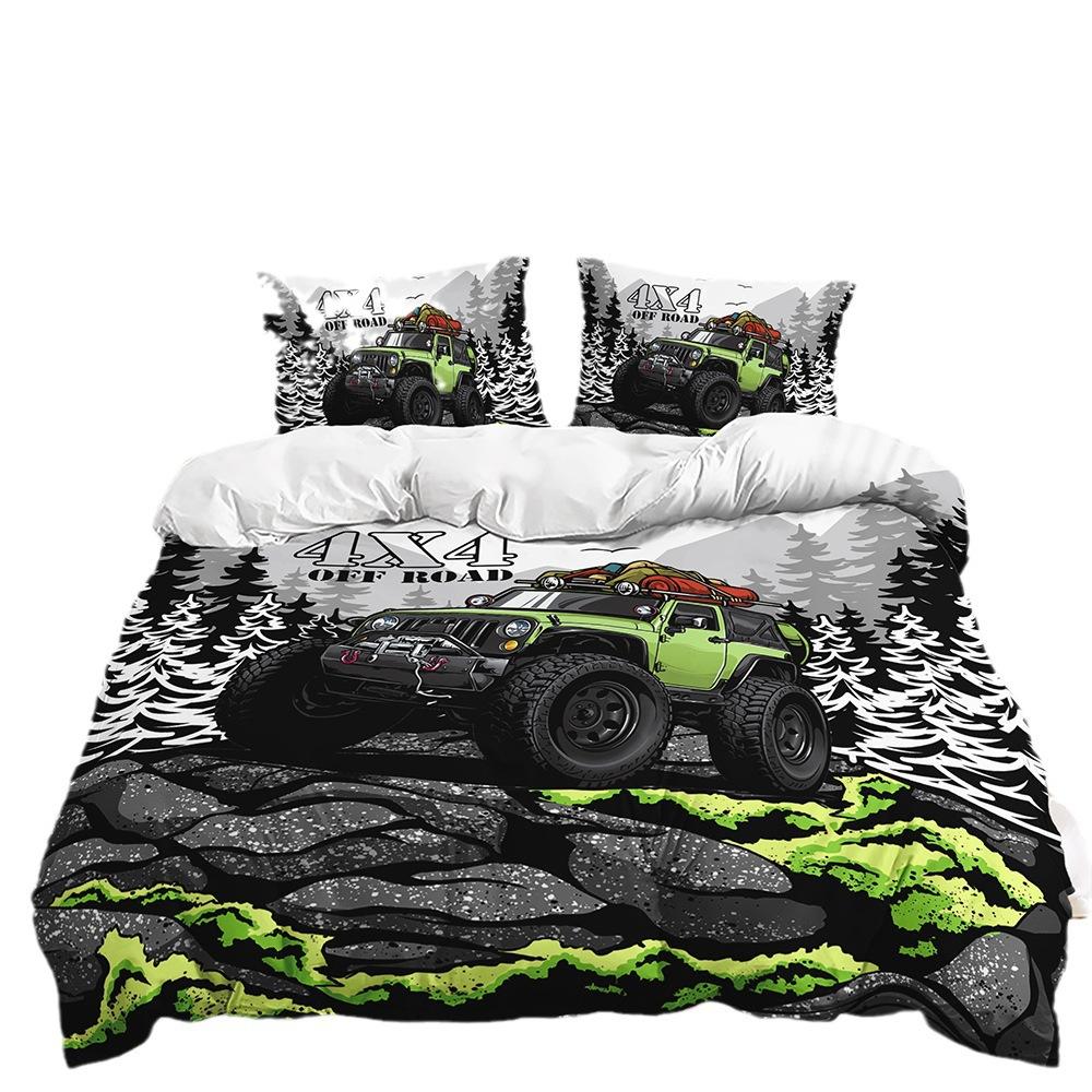 Three-Piece Bulldozer Large Truck Quilt Cover Two-Piece Bedding Kit