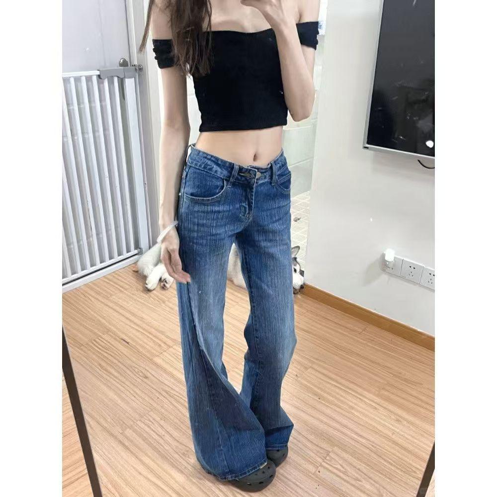 

Retro Low-Waist Dark Blue Bamboo Flare Jeans - Summer 2025 Edition Large