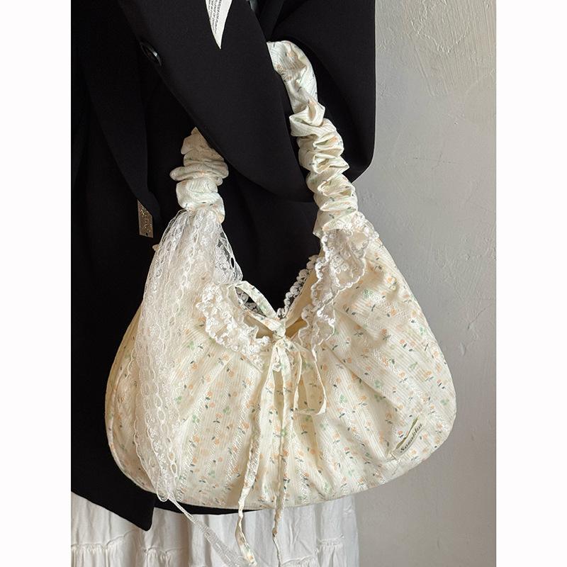 Korean Ins Style Lace Bow Canvas Bag Women's 2025 New Large-capacity Tote Bag Commuter Messenger Bag