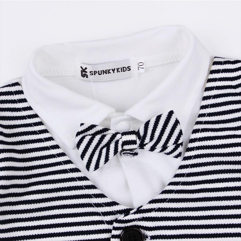 European & American Style Boys' Striped Long-Sleeve Jumpsuit with Bow Tie & Jacket