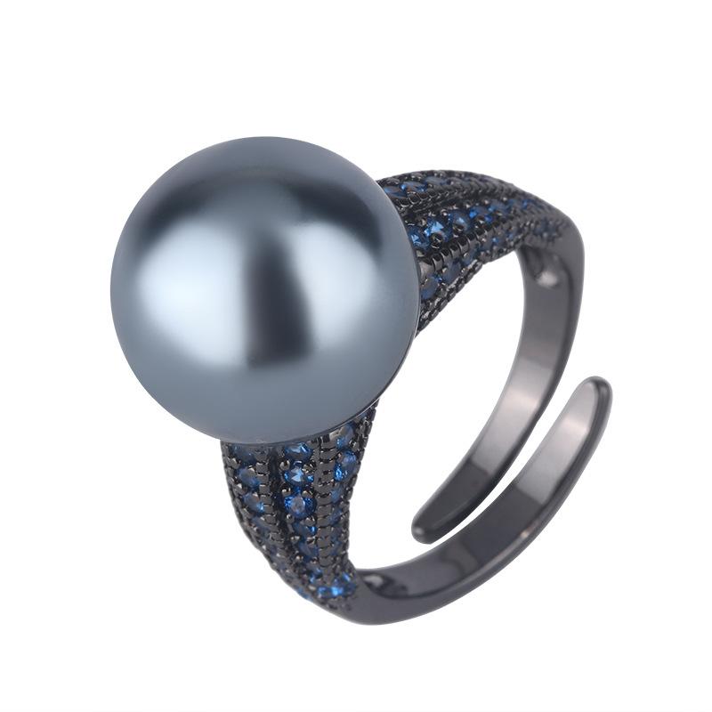 Jewelry Copper Bottom Gold Plated Black Gold Personality Row Ring Diamond Ring 14Mm