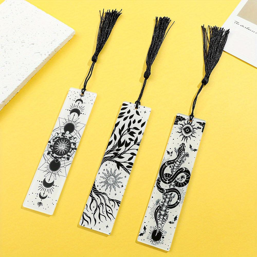 1PC Segnalibro serie in bianco e nero in stile scuro: segnalibro in acrilico con ciondolo, regalo di compleanno e Natale per gli amanti dei libri