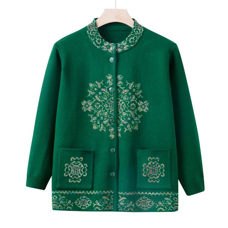 Fable Herfst Vrouw Moeder Lente en Herfst Nieuwe Oma Kleding Gebreide Jas Nieuwe Top 5XL groen