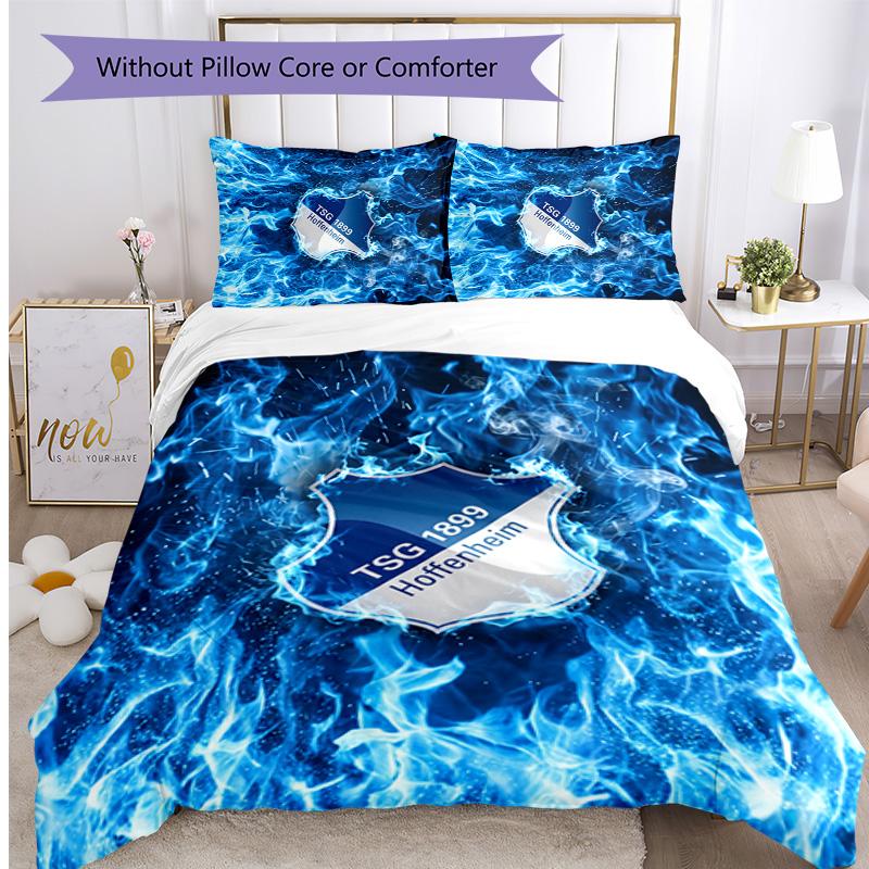 Set Lenzuola 3 Pezzi Stampato TSG Hoffenheim FC Copripiumino Traspirante con Federe Biancheria da Letto Decorativa per Camera da Letto Casa