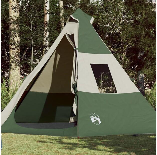 Палатка кемпинговая Vidaxl 7-местная зеленая тафта 185T 350х350х280см