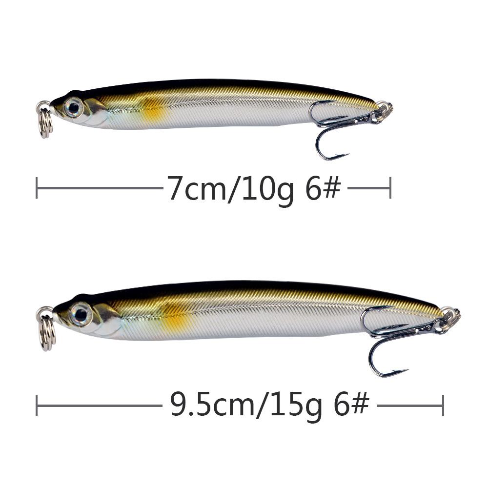 Bullet Head Sinking Pencil Bait Long Casting Lure Fish Shape Hard Bait for Bass Pike Saltwater Freshwater Fishing with 3D Eyes and Sharp Hooks
