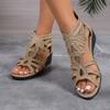 Mode 2025NYA Kristallsandaler Dam Kilklackar Bekväma Höga Klackar Utskurna Dragkedjesandaler Bekväma Platta Stilfulla Sandaler