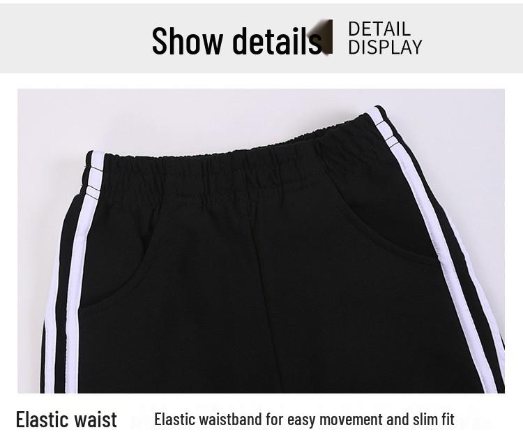 Summer Boys' Cotton Sports Shorts with Red and White Stripes, Dark Blue/Navy Blue - School Uniform for Primary and Middle Students