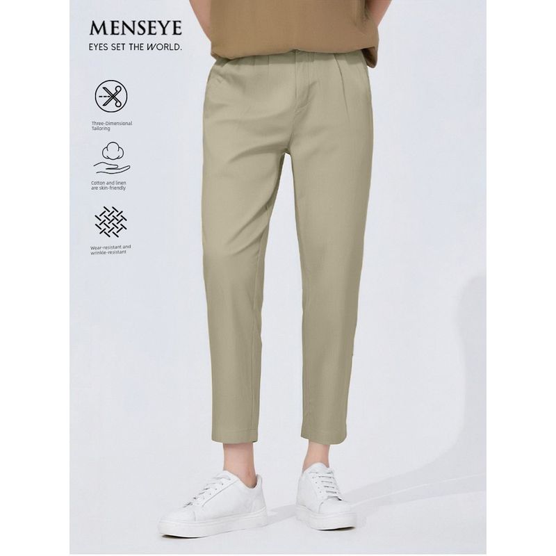 Menseye Men's Casual Pants, Men's Elastic Waistband Tie Japanese-Style Tapered Pants, Cropped Pants