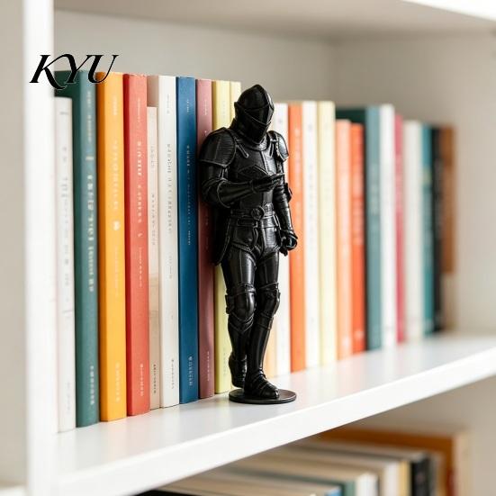 Medieval Knight Statue Bookshelf Decor, Armored Statue, Unique Gothic Library Figurine for Small Metallic Sculpture Book Lovers, Fantasy Home & Office