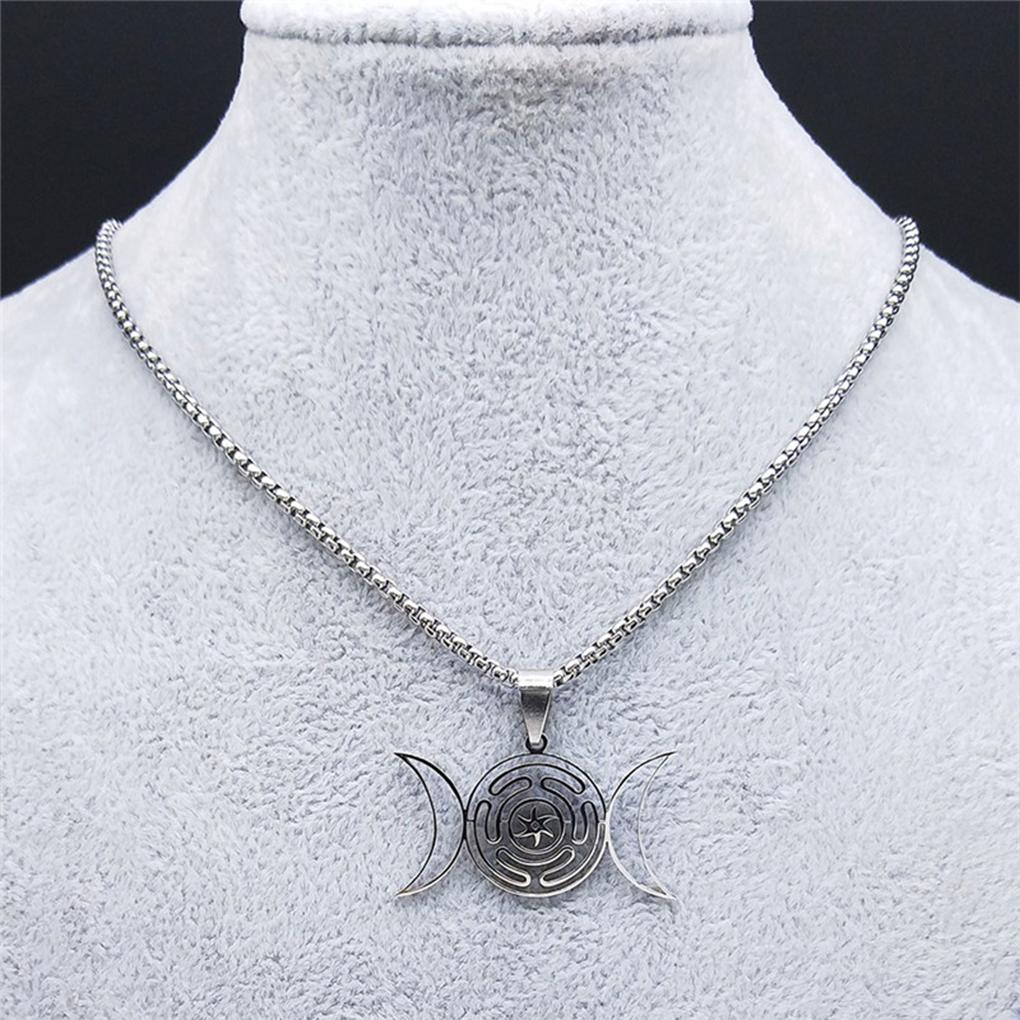 Triple Moon Hecate Necklace For Witches Symbol Witches Knot Necklace Wheel Symbol Necklace