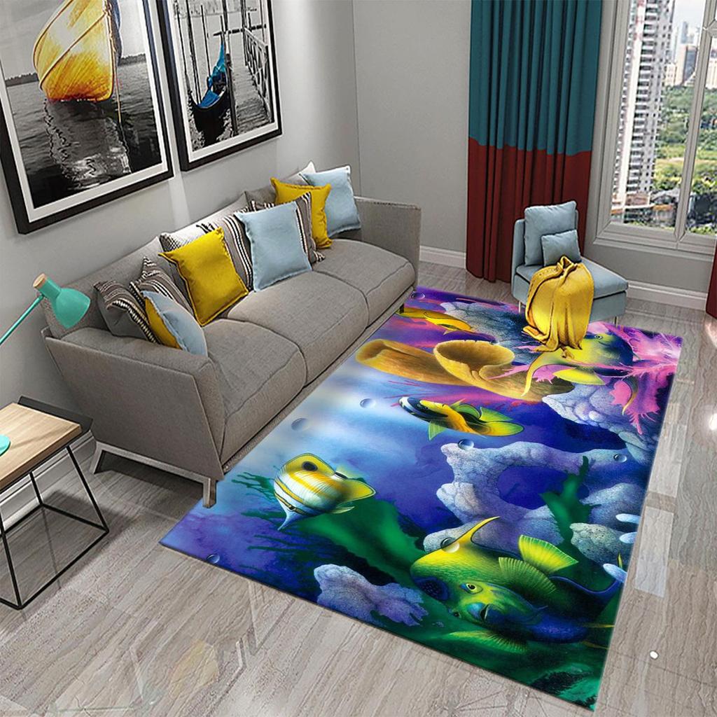 3D Hawaiian Sea Ocean Tropical Fish Carpets for Living Room Fish Animal Rugs Kids Bedroom Carpet Soft Floor Mat Parlor Decor Rug