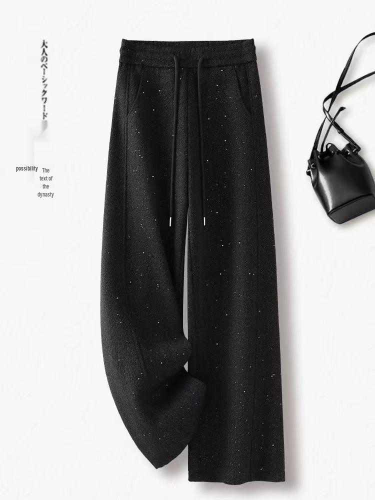 

Women s High Waist Velvet Drape Sparkle Pants, Autumn/Winter 2025, Loose-Fit, Wide Leg, Slimming XXL