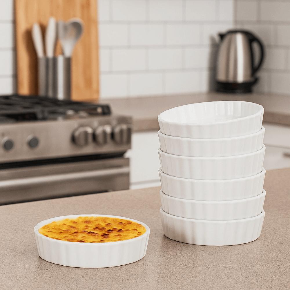 6pcs Round Creme Brulee Ramekins Ceramic Souffle Dishes Individual Serving Tart Baking Pan  Bakery