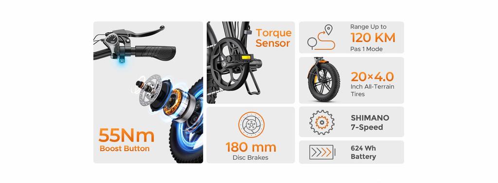 ENGWE EP-2 Boost Folding Electric Bike for Adult, 250W Motor, 48V 13AH Battery, 20''*4'' Fat Tire Bike