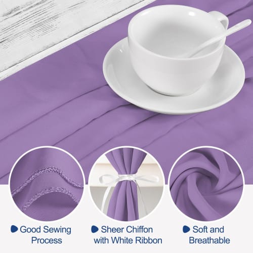 Uxcell Chiffon Table Runner, 3M, 72 X 305 Cm, Rustic Gauze Tablecloth, Sheer Wedding Table Runner for Weddings, Bridal Parties, Table Decorations, Pur