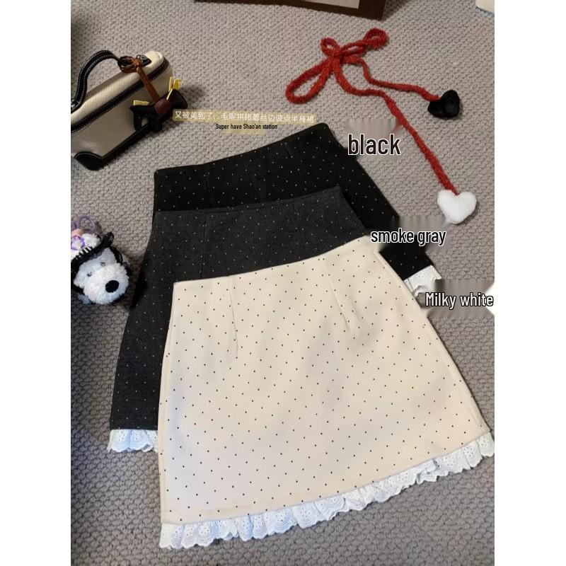 Polka Dot Lace Patchwork A-line Bodycon Skirt - Sweet Style High Waist Summer Outfit for Women