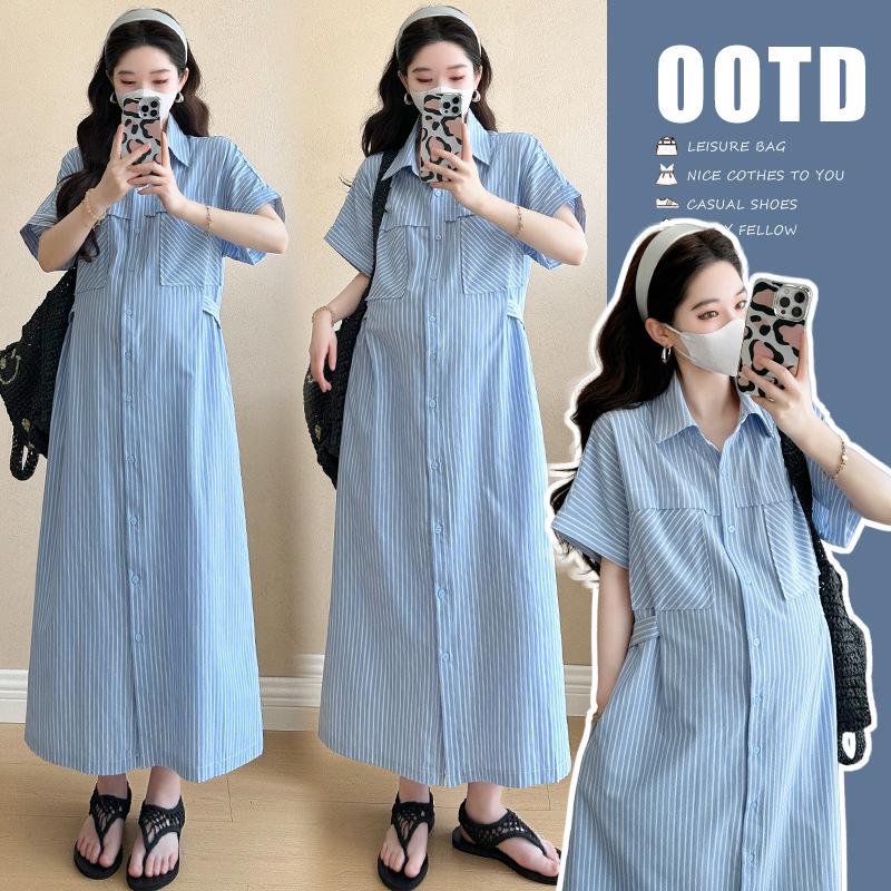 2026 Summer Maternity Korean Style Elegant Shirt Dress M
