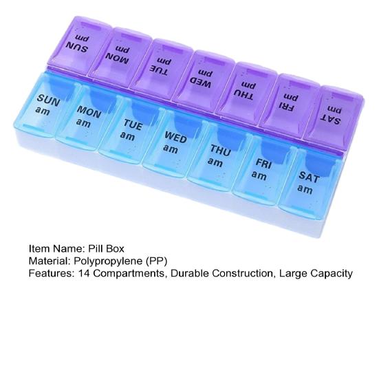 7 Day Weekly AM PM Pill Organizer Large Pill Box with 14 Compartments Twice Daily Medication Supplement Case