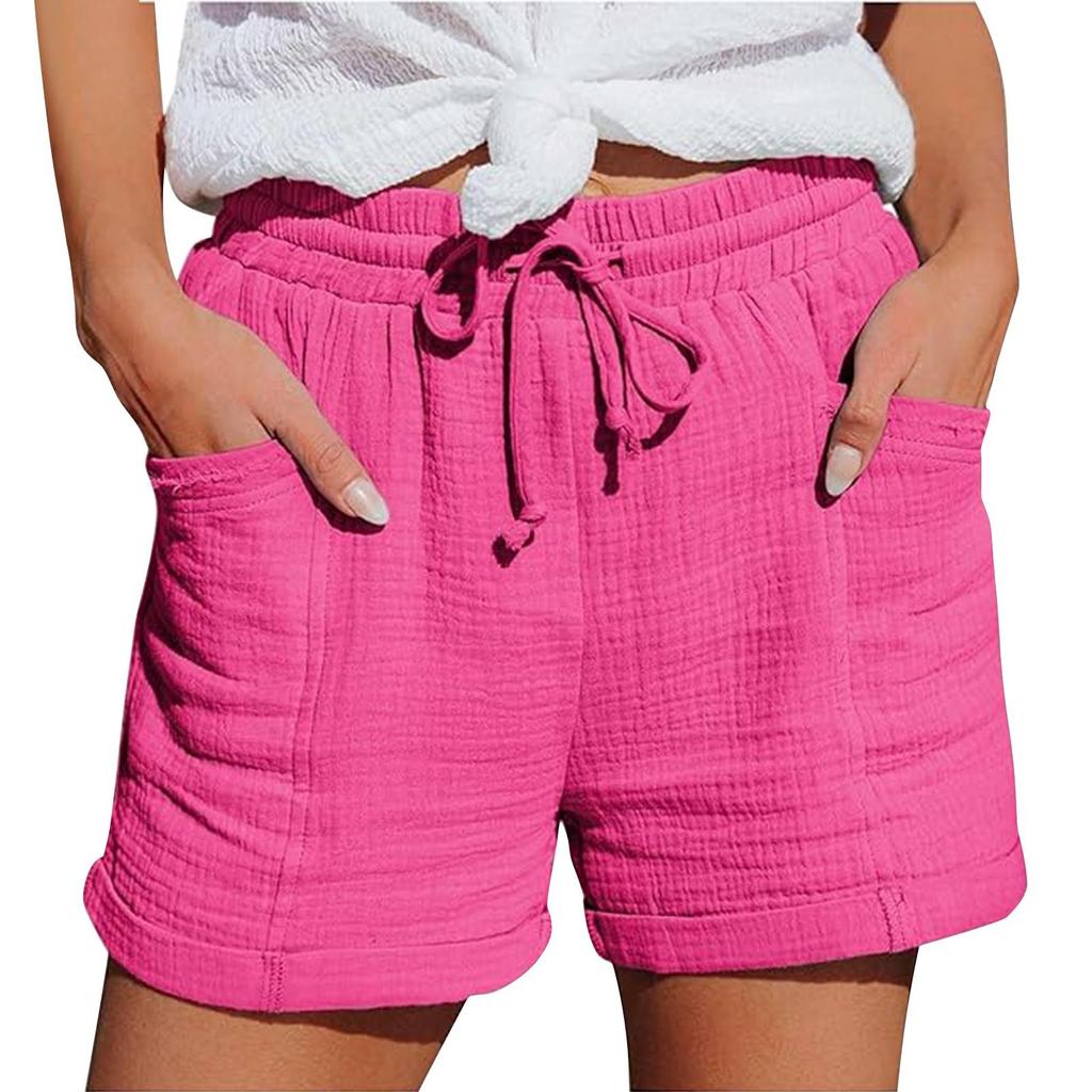 Shorts décontractés et confortables pour femme style bohème avec cordon de serrage et poches arrière pour l'été