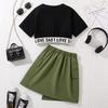 2025 Sommer Mädchen Rock & T-Shirt Set: Koreanischer Arbeitskleidungsstil mit Tasche und Buchstaben-Detail