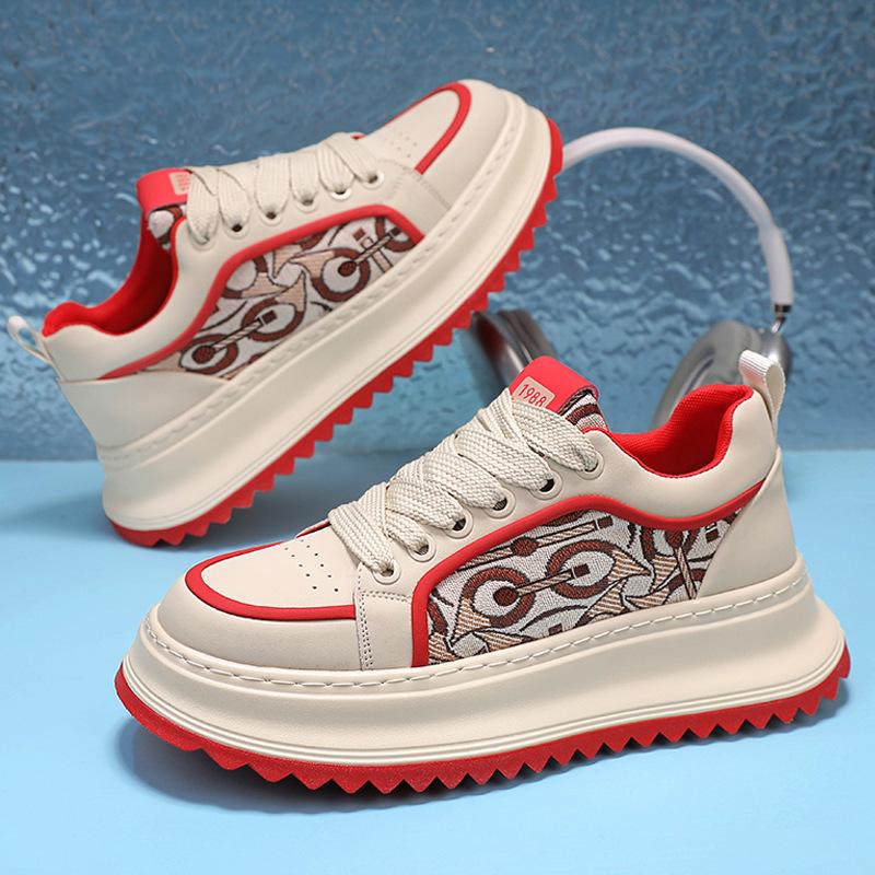 Spring fashion embroidery color matching platform tide shoes versatile sports casual shoes heightening comfortable men's shoes