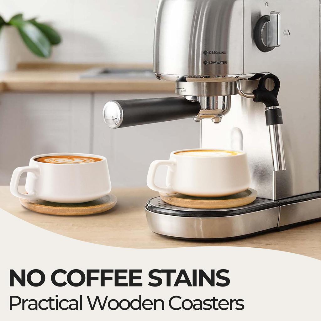 MIAMIO - Coffee Cup & Saucer Set (320ml X 4) - Elegant and Modern Stoneware Coffee Mugs, Set of 4, Luxe Collection (White)