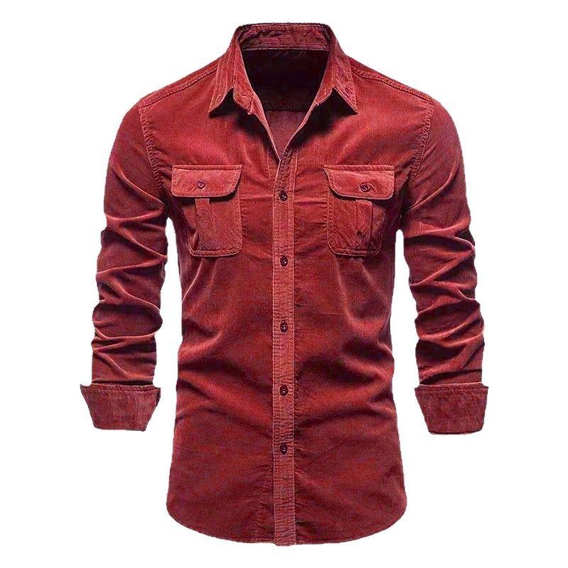 Single Breasted Cotton Men's Shirt Business Casual Fashion Solid Color Corduroy Men Shirts Autumn Slim Shirt Men