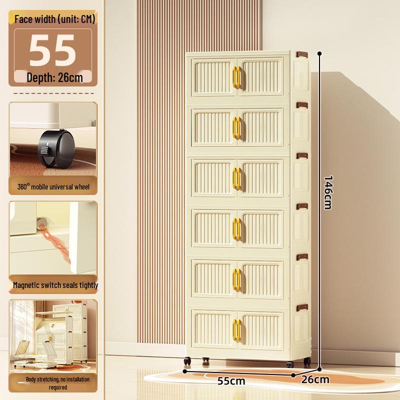 40-60cm Wide Transparent Foldable Double Door Floor Storage Cabinet with Multiple Layers