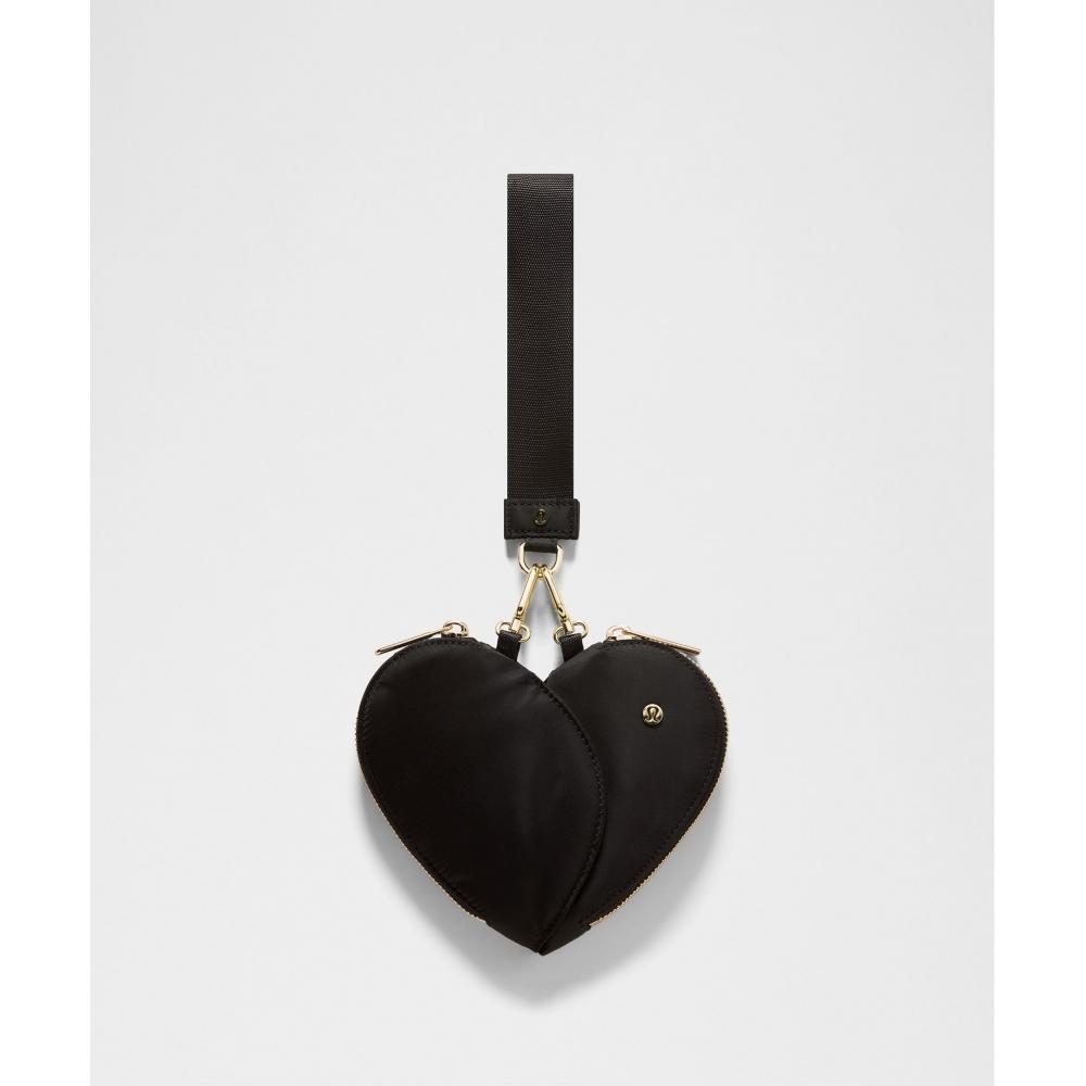 Lululemon Dual Pouch Wristlet Heart Black White Gold