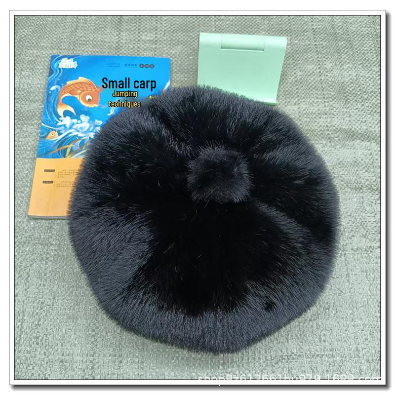 Plush Octagonal Beret: Fluffy, Noble-Looking Faux Mink Fur Hat for a Slimmer Face.