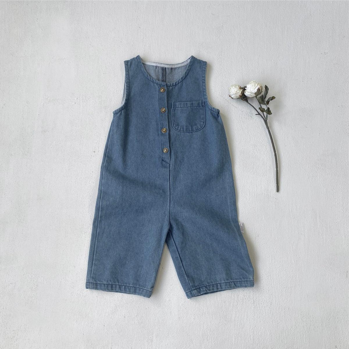 

Unisex Baby Denim Overall: Spring & Autumn Casual Suspender Jeans with Vest 100 cm синий