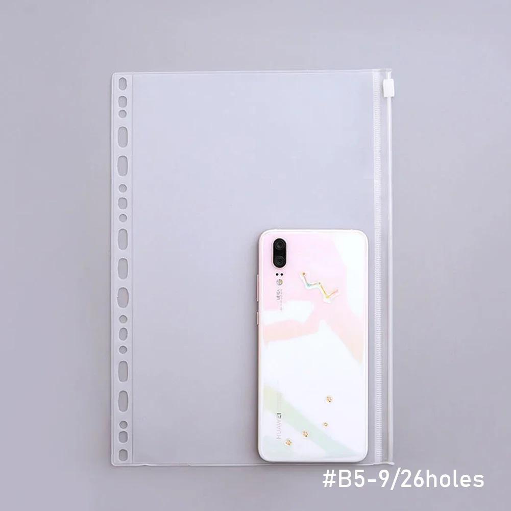 Convenient Clear PVC A5 A6 A7 Binder Pockets Clear Zipper Folders For 6-Ring Notebook Binder Files Reports Binder