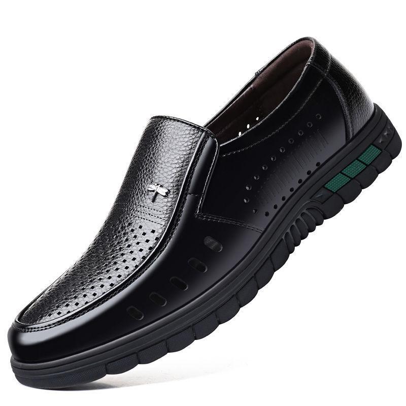 

Hy [натуральная воловья кожа] Мужские сандалии бренда Dragonfly, летние полые кожаные туфли для людей среднего и пожилого возраста, дышащие, тонкие дырчатые туфли 37