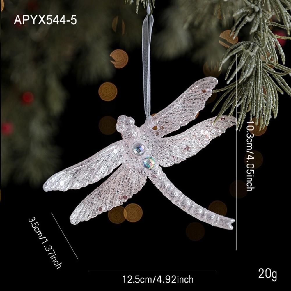 Glitter Plastic Pink Christmas Ornament Angel Snowflake Bell Decoration Dragonfly Bow Christmas Tree Decoration Holiday Festive