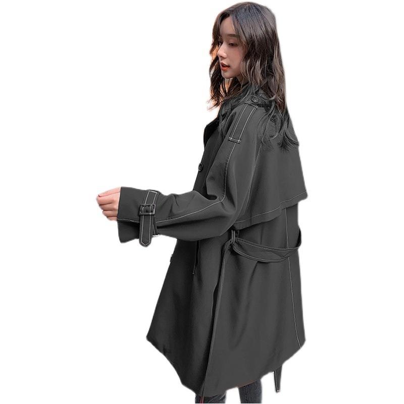 

Новая весенне-осенняя женская одежда, маленькая, средней длины, с отстрочкой, двубортная, с поясом, ветровка XL