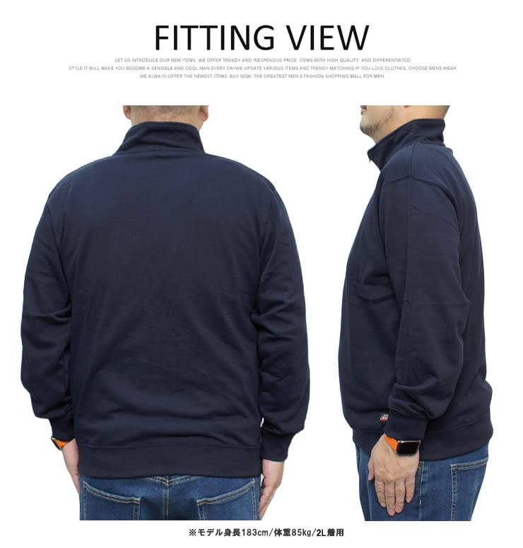 Dickies GENUINE Half-Zip Sweatshirt, Men's, Large Size, Logo Print, Fleece, Stand-Up Sweatshirt, Size 2L, White (09)