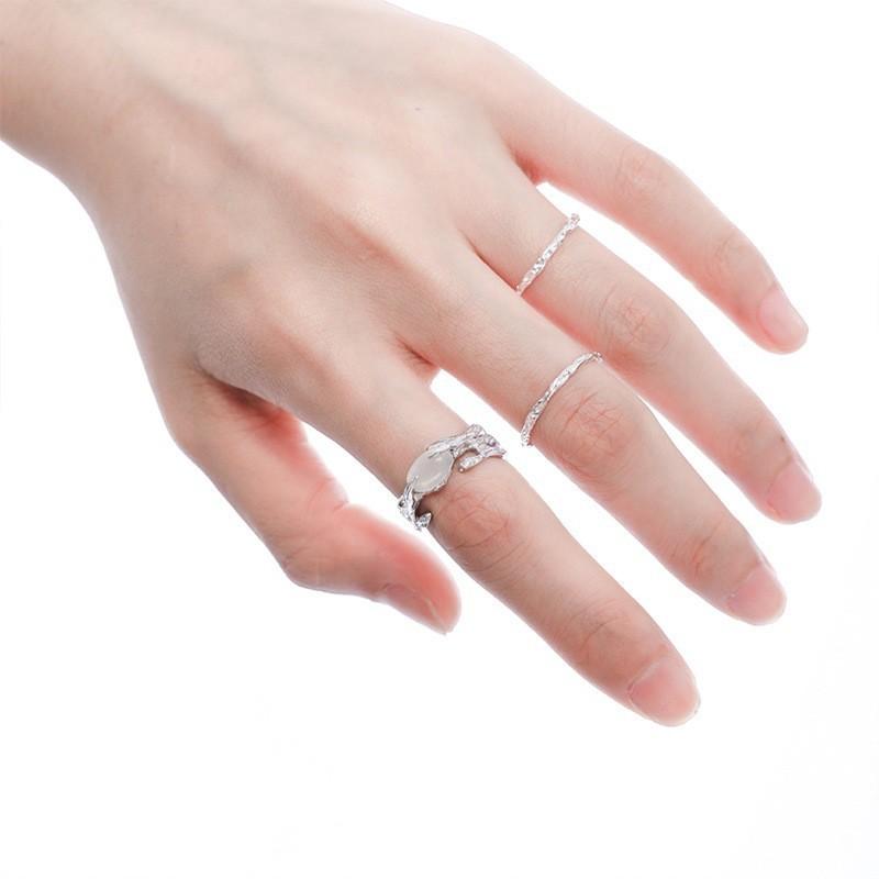 Unique 925 Sterling Silver Fashion Ring With Geometric White Agate For Modern Women
