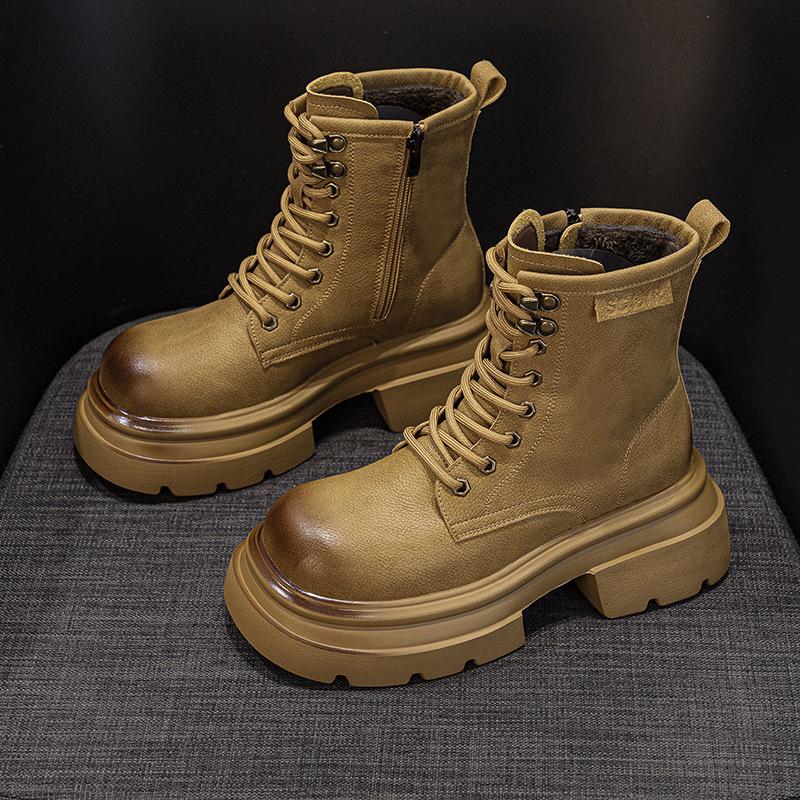 Thick-soled Leather Martin Boots Women's 2025 Autumn New Casual Fashion Versatile Retro Short Boots Big Head Medium Women's Boots