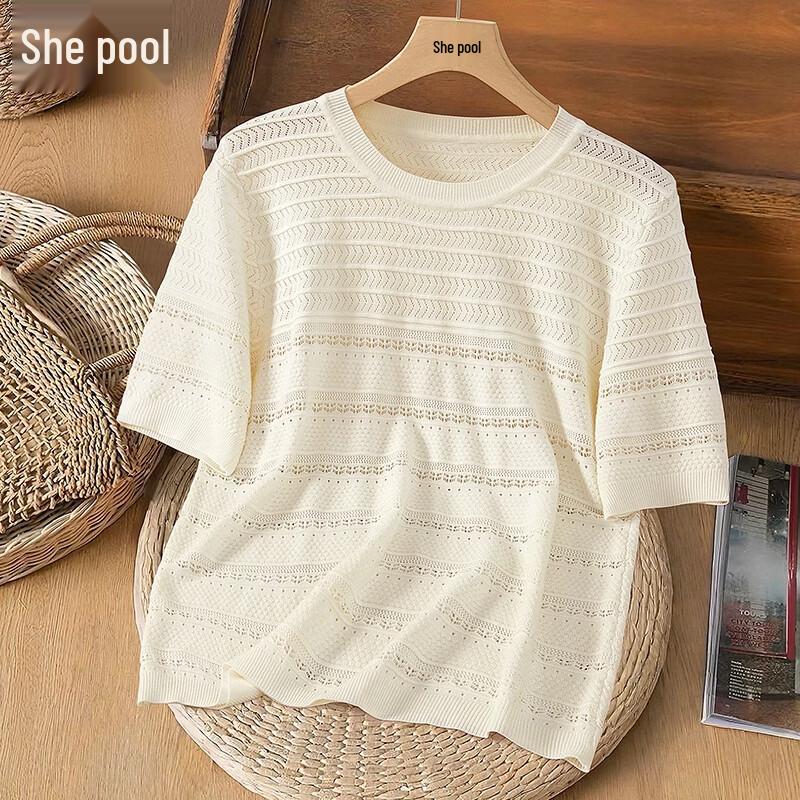 Women s Textured Hollow-Out Knit Short-Sleeve Top One Size