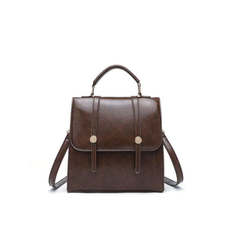 American retro backpack British style leather square bag commuter student brown small backpack school bag women s backpack