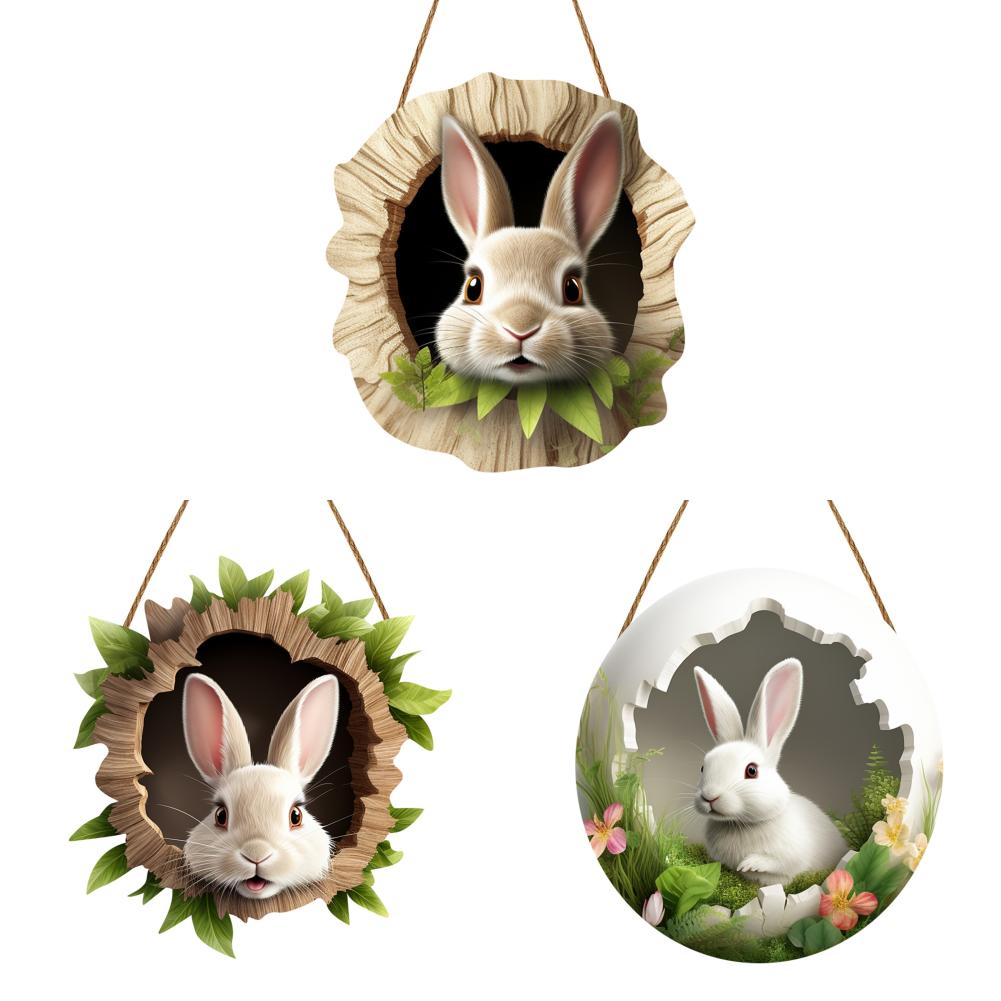 3/1 Set Easter Bunny Door Sign Pendant Decoration Wooden Hanging Spring Happy Rabbit Construction Door Easter Party Decor 2025