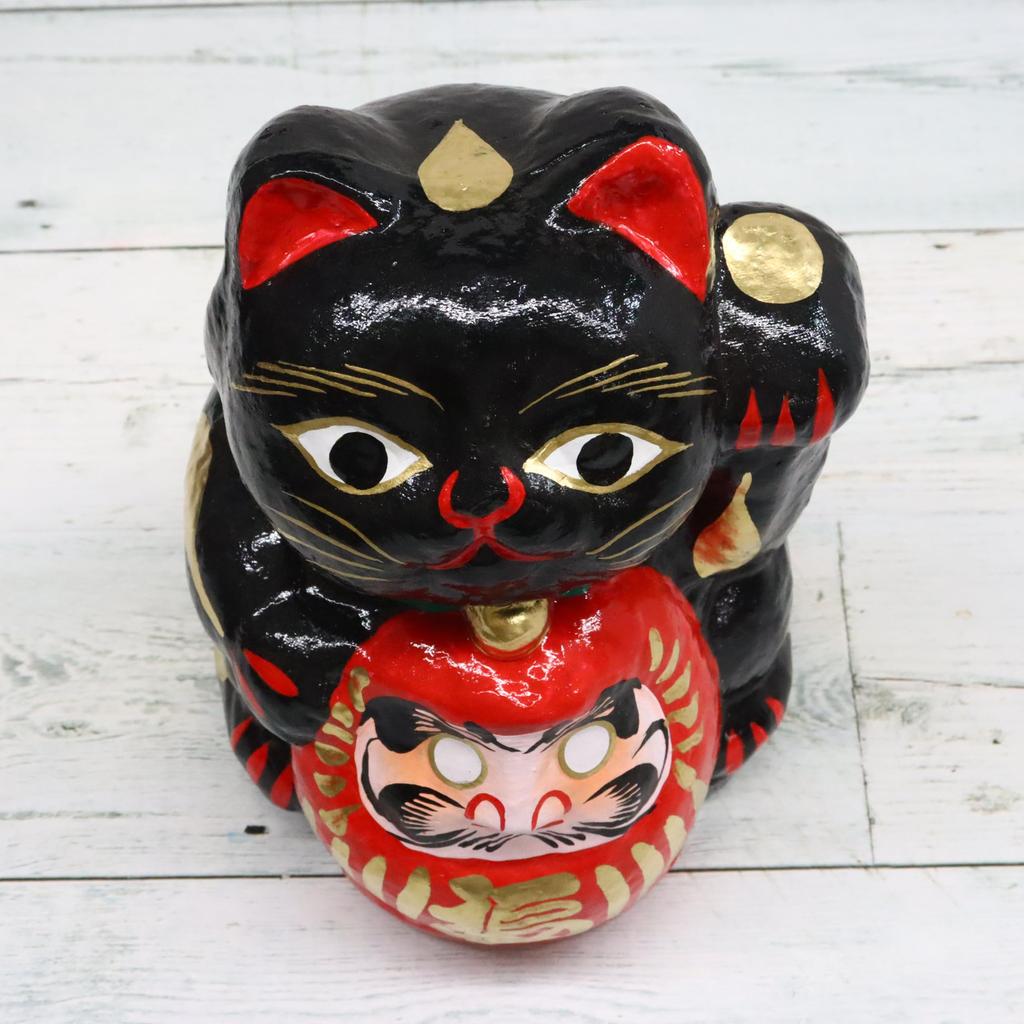 Made in Lucky Daruma Black Japan Cat, Large,