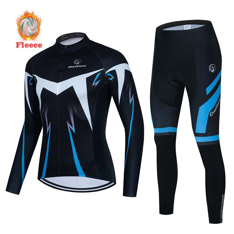 Winter Bike Team Fleece Cycling Jersey Set Fluorescent Green Ropa Ciclismo Men's Long Sleeve Warm MTB Bike Clothes Uniform Road Bicycle Cycling Suit