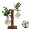 Desktop glass light bulb vase creative flower pot with wooden support hydroponic plant flowers home desktop decoration vase