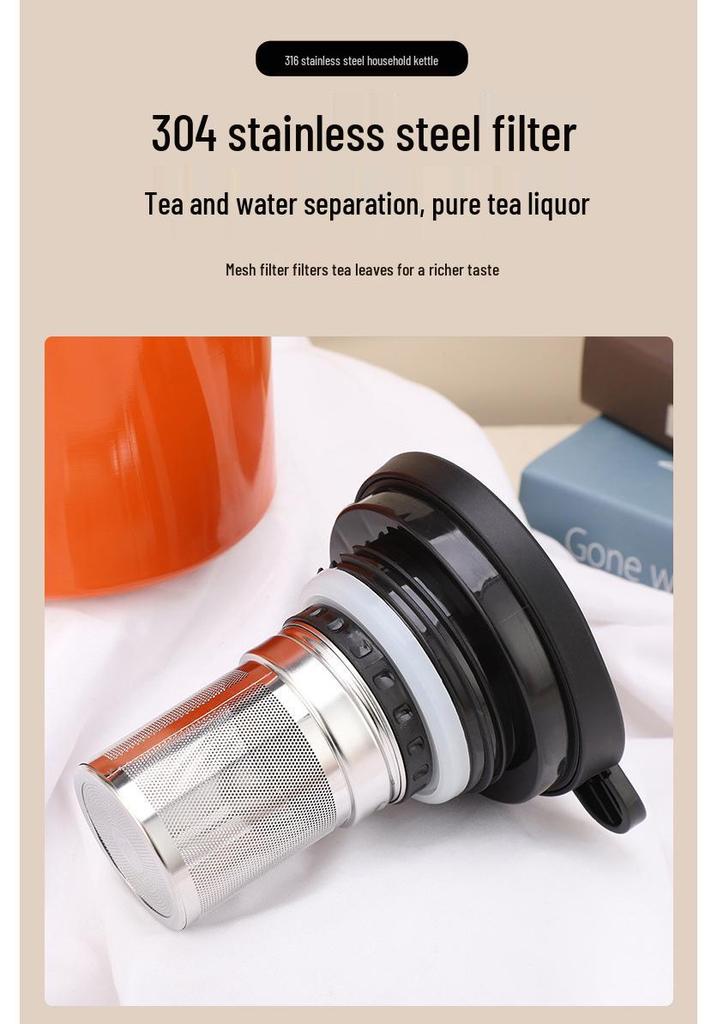 316 Stainless Steel Thermal Tea Pot with Handle - Large Capacity, Portable, Insulated for Home or Office Use