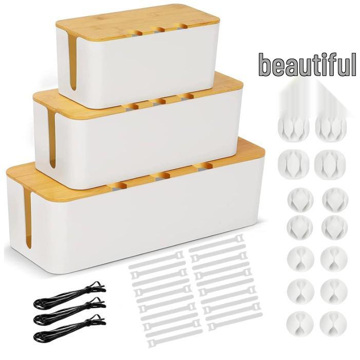Minimalist Cable Management Box with Bamboo Lid